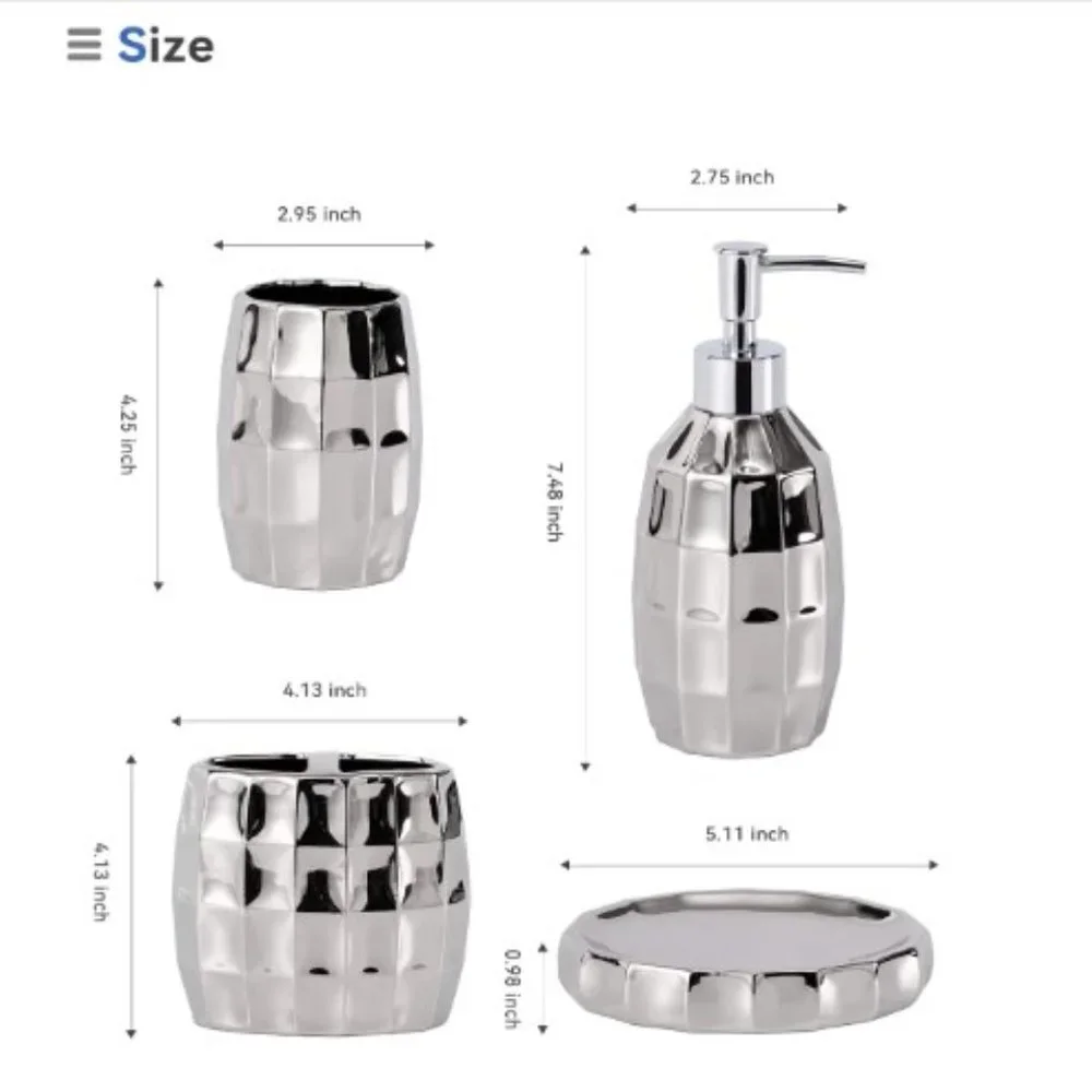 4 pc - Ceramic Bathroom Accessories  (Silver Mosaic)